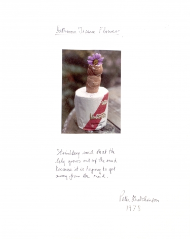 Peter Hutchinson  Bathroom Tissue Flower, 1978  Photo-collage, ink, text on cardboard  35.6 x 28 cm / 14 x 11 in  Framed: 42.7 x 35 cm / 16 4/5 x 13 4/5 in